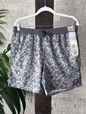 O'Neill Gray Green Tropical Leaf-Print Swim Trunks Size M New with tags